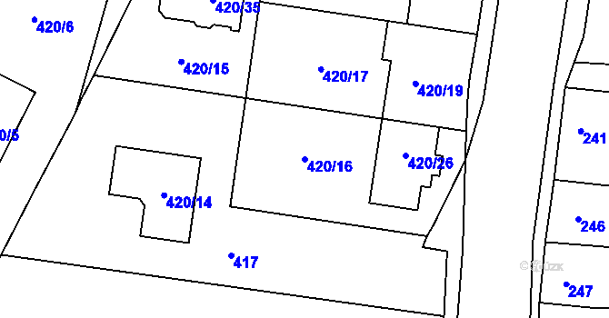 Parcela st. 420/16 v KÚ Slavonín, Katastrální mapa