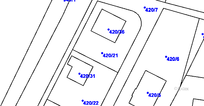 Parcela st. 420/21 v KÚ Slavonín, Katastrální mapa