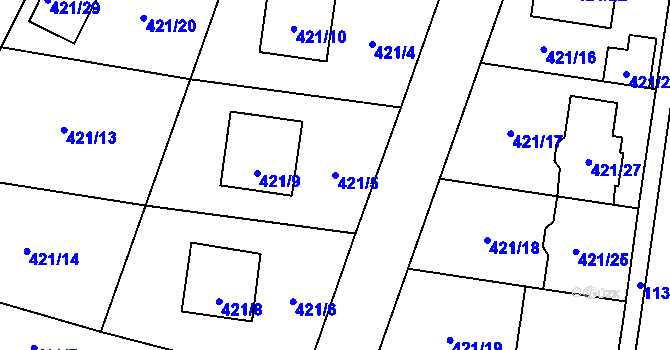 Parcela st. 421/5 v KÚ Slavonín, Katastrální mapa