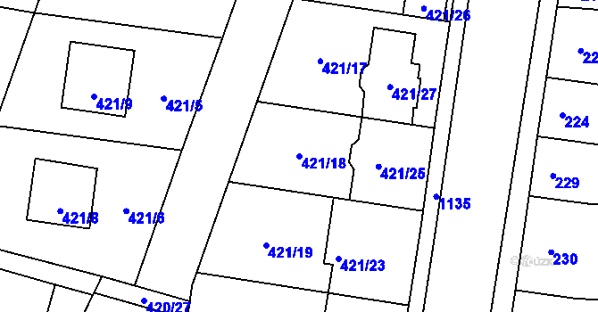 Parcela st. 421/18 v KÚ Slavonín, Katastrální mapa