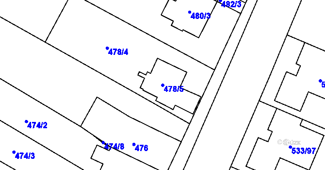 Parcela st. 478/5 v KÚ Slavonín, Katastrální mapa
