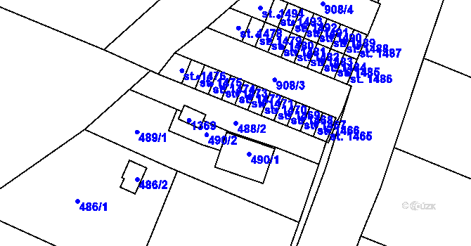 Parcela st. 488/2 v KÚ Slavonín, Katastrální mapa