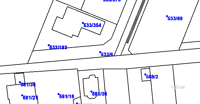 Parcela st. 533/6 v KÚ Slavonín, Katastrální mapa