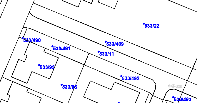 Parcela st. 533/11 v KÚ Slavonín, Katastrální mapa