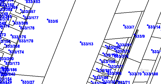 Parcela st. 533/13 v KÚ Slavonín, Katastrální mapa