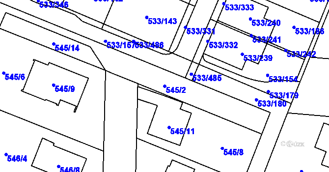 Parcela st. 545/2 v KÚ Slavonín, Katastrální mapa