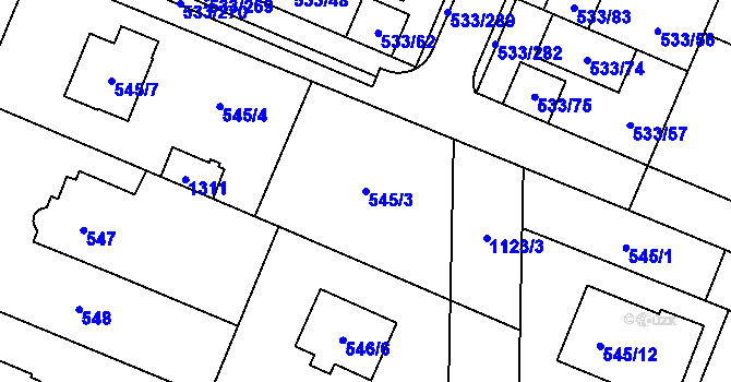 Parcela st. 545/3 v KÚ Slavonín, Katastrální mapa