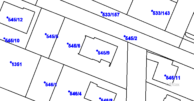 Parcela st. 545/9 v KÚ Slavonín, Katastrální mapa