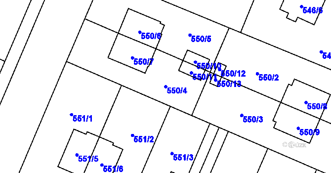 Parcela st. 550/4 v KÚ Slavonín, Katastrální mapa