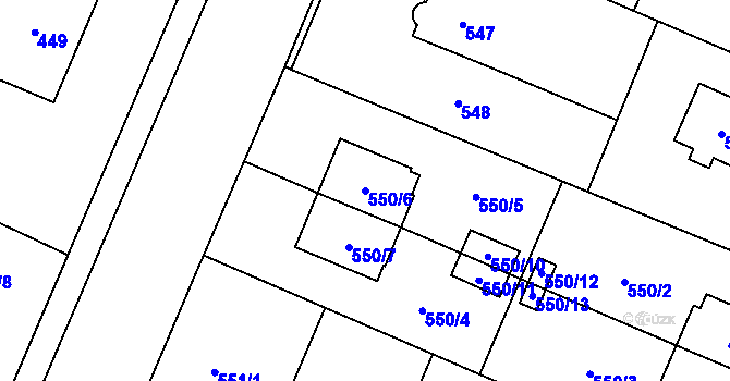 Parcela st. 550/6 v KÚ Slavonín, Katastrální mapa