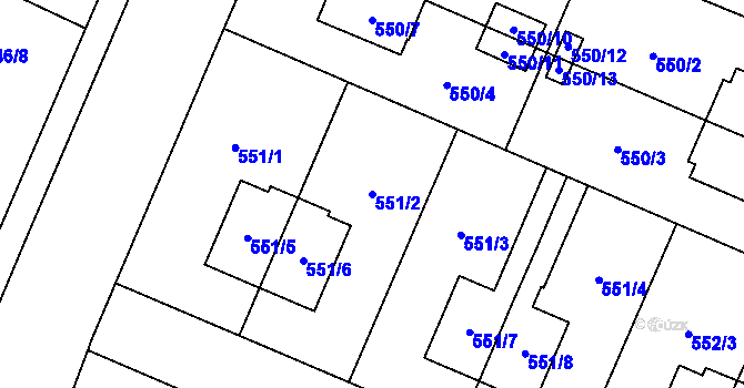 Parcela st. 551/2 v KÚ Slavonín, Katastrální mapa