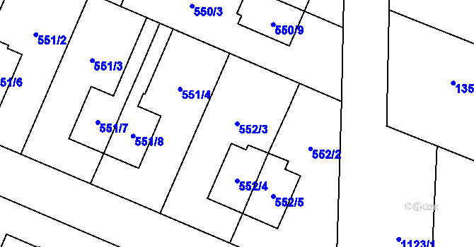 Parcela st. 552/3 v KÚ Slavonín, Katastrální mapa
