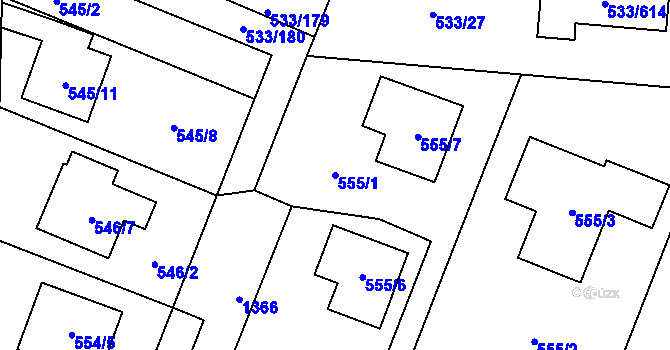 Parcela st. 555/1 v KÚ Slavonín, Katastrální mapa