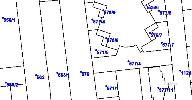 Parcela st. 571/5 v KÚ Slavonín, Katastrální mapa