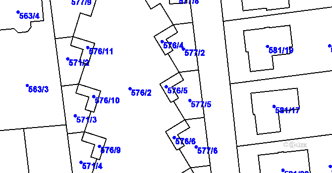 Parcela st. 576/5 v KÚ Slavonín, Katastrální mapa