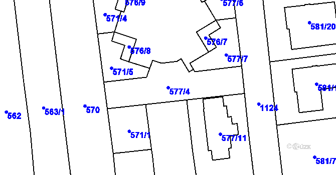 Parcela st. 577/4 v KÚ Slavonín, Katastrální mapa
