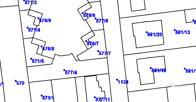 Parcela st. 577/7 v KÚ Slavonín, Katastrální mapa