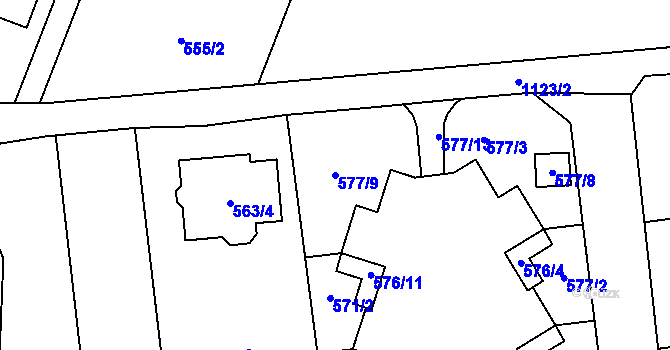 Parcela st. 577/9 v KÚ Slavonín, Katastrální mapa