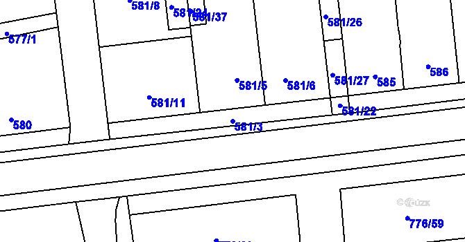 Parcela st. 581/3 v KÚ Slavonín, Katastrální mapa