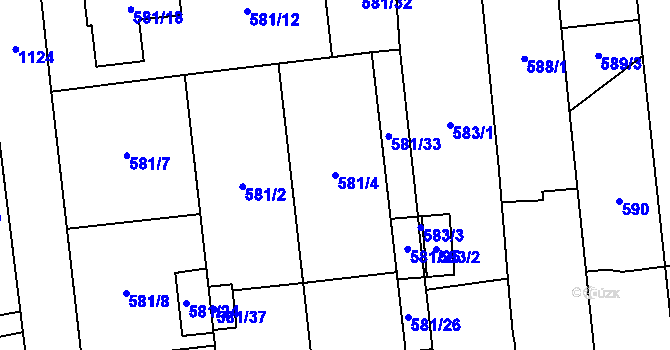 Parcela st. 581/4 v KÚ Slavonín, Katastrální mapa