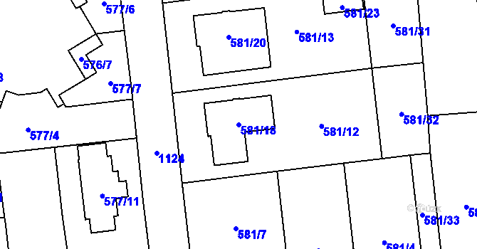Parcela st. 581/18 v KÚ Slavonín, Katastrální mapa