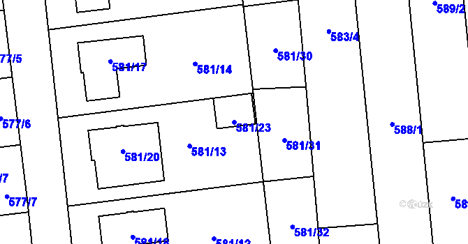Parcela st. 581/23 v KÚ Slavonín, Katastrální mapa