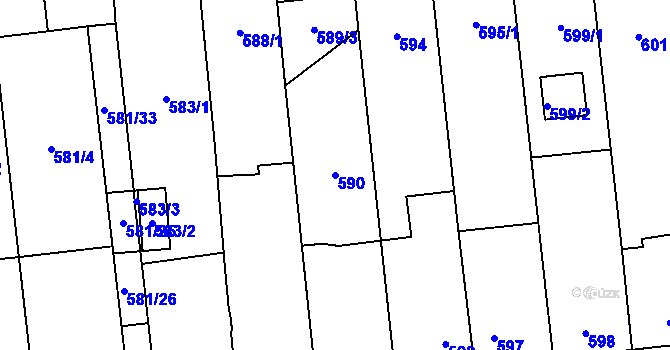 Parcela st. 590 v KÚ Slavonín, Katastrální mapa