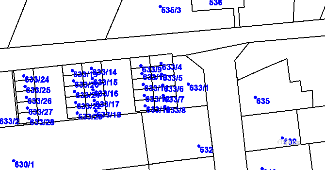 Parcela st. 633/6 v KÚ Slavonín, Katastrální mapa