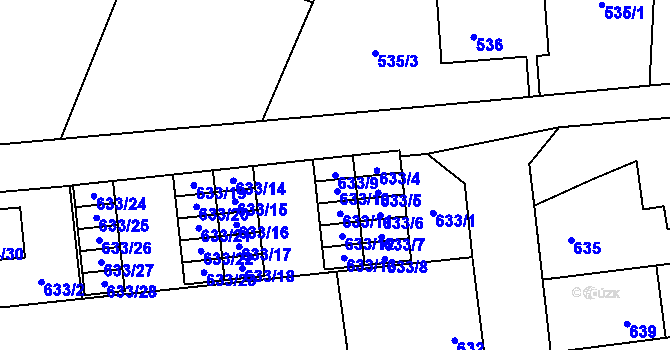 Parcela st. 633/9 v KÚ Slavonín, Katastrální mapa