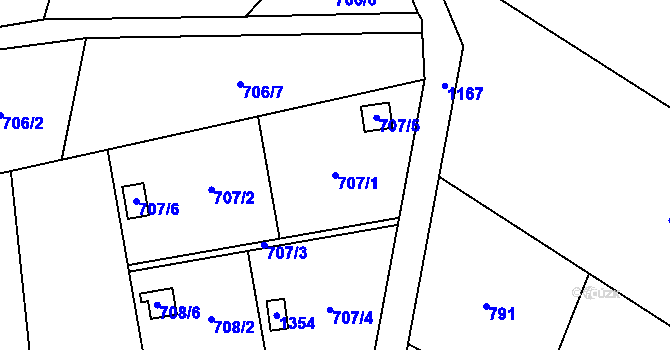 Parcela st. 707/1 v KÚ Slavonín, Katastrální mapa