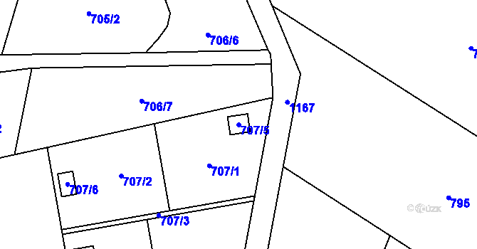 Parcela st. 707/5 v KÚ Slavonín, Katastrální mapa