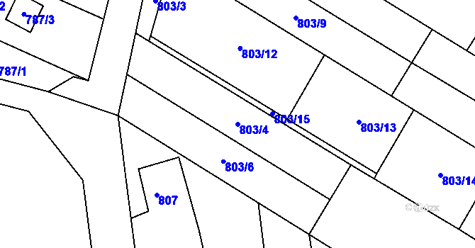 Parcela st. 803/4 v KÚ Slavonín, Katastrální mapa