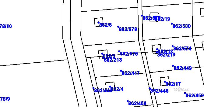 Parcela st. 862/5 v KÚ Slavonín, Katastrální mapa