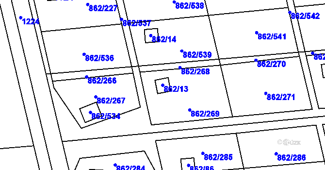 Parcela st. 862/13 v KÚ Slavonín, Katastrální mapa