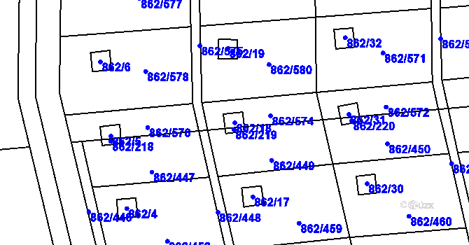 Parcela st. 862/18 v KÚ Slavonín, Katastrální mapa