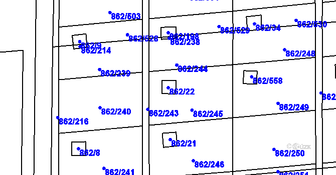 Parcela st. 862/22 v KÚ Slavonín, Katastrální mapa