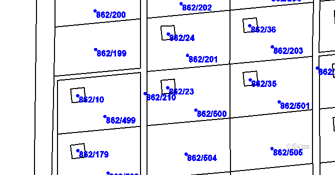 Parcela st. 862/23 v KÚ Slavonín, Katastrální mapa
