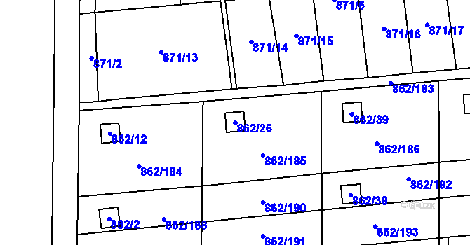 Parcela st. 862/26 v KÚ Slavonín, Katastrální mapa