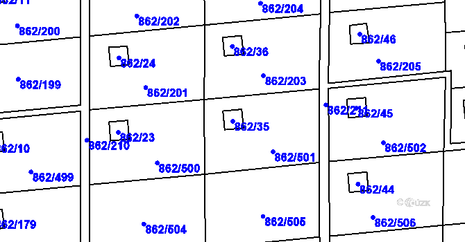 Parcela st. 862/35 v KÚ Slavonín, Katastrální mapa
