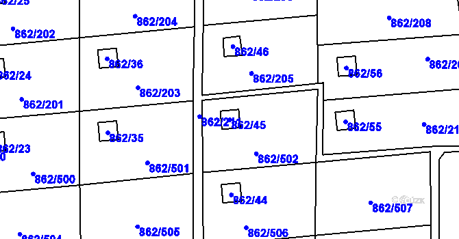 Parcela st. 862/45 v KÚ Slavonín, Katastrální mapa