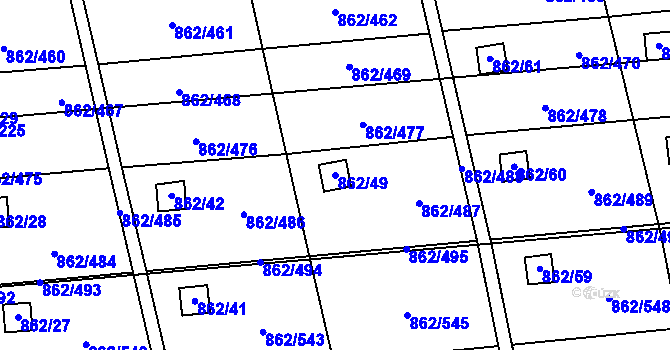 Parcela st. 862/49 v KÚ Slavonín, Katastrální mapa