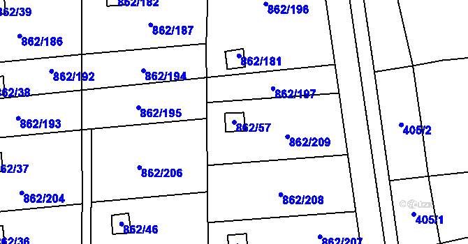 Parcela st. 862/57 v KÚ Slavonín, Katastrální mapa
