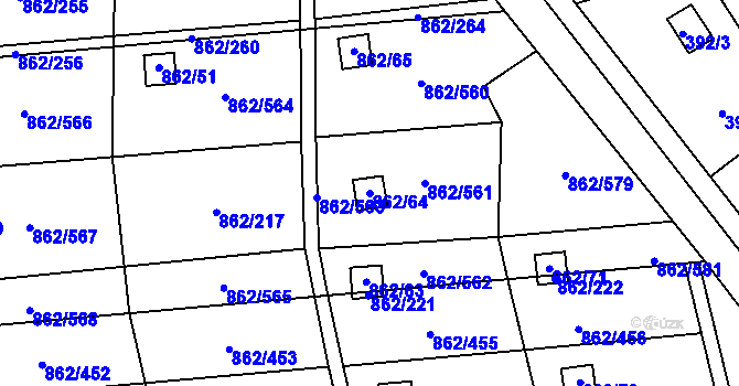 Parcela st. 862/64 v KÚ Slavonín, Katastrální mapa