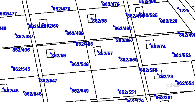 Parcela st. 862/67 v KÚ Slavonín, Katastrální mapa