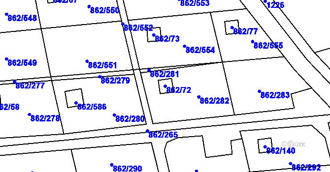 Parcela st. 862/72 v KÚ Slavonín, Katastrální mapa