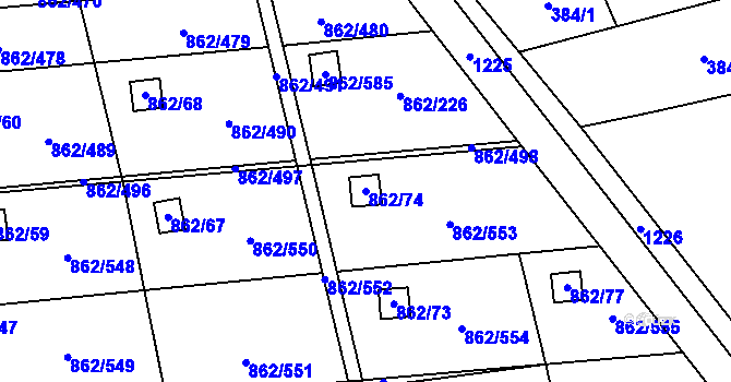 Parcela st. 862/74 v KÚ Slavonín, Katastrální mapa