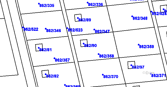 Parcela st. 862/90 v KÚ Slavonín, Katastrální mapa