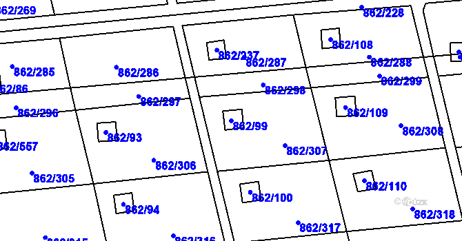 Parcela st. 862/99 v KÚ Slavonín, Katastrální mapa