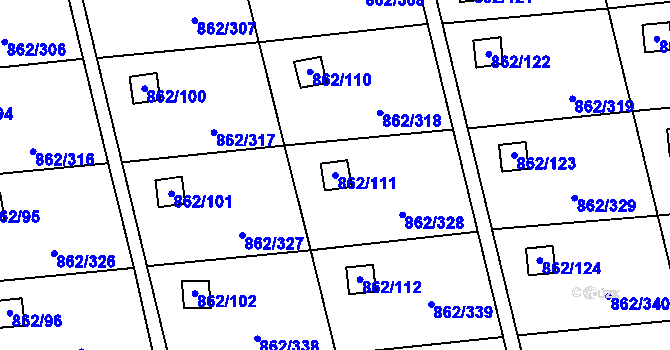 Parcela st. 862/111 v KÚ Slavonín, Katastrální mapa