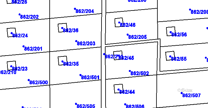 Parcela st. 862/211 v KÚ Slavonín, Katastrální mapa